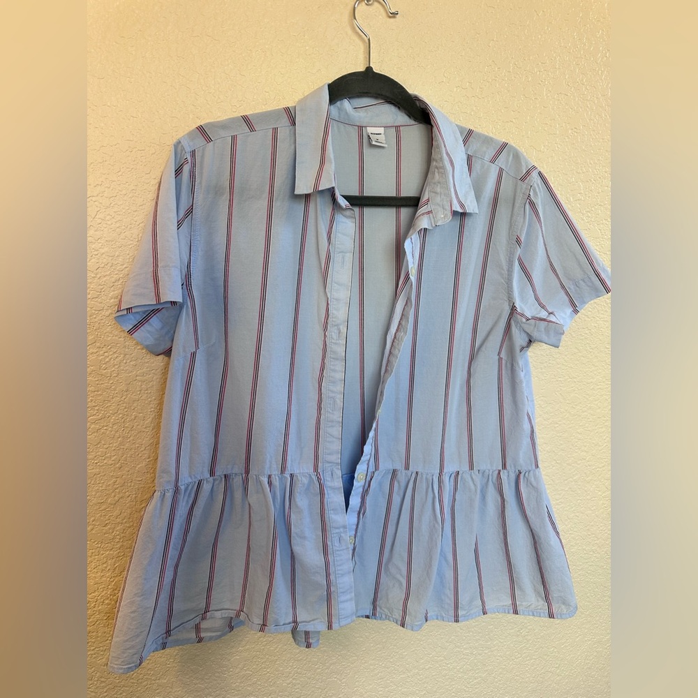 Old Navy Blue and Red Striped Button Down Shirt